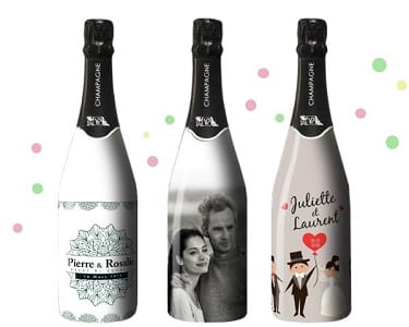 Bouteille de Champagne personnalis&eacute;e avec une photo sur toute la bouteille pour un mariage