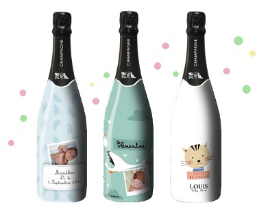Champagne personnalis&eacute; pour un bapt&ecirc;me avec un sleeve