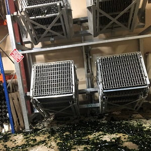 Bouteilles de champagne cass&eacute;es lors du remuage avec un gyro palette