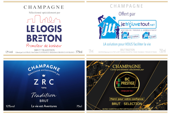 &eacute;tiquette de champagne personnalis&eacute;e pour entreprise ou association pour un cadeau client original