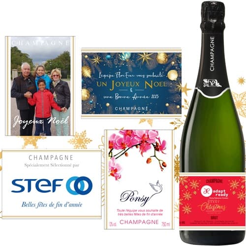 Etiquette personnalis&eacute;e champagne pour noel et le nouvel an