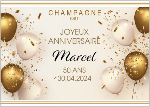 Etiquette personnalis&eacute;e champagne pour un anniversaire avec un visuel