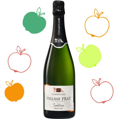 Bottle of sweet champagne demi sec created by an independent winemaker