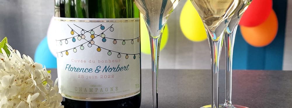 Champagne personnalis&eacute; pour un mariage