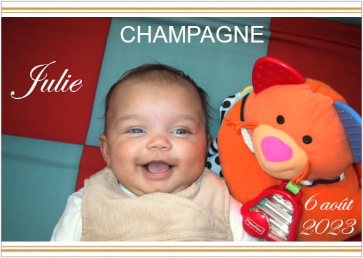 Etiquette personnalis&eacute;e champagne avec photo pour un cadeau de naissance ou un bapt&ecirc;me