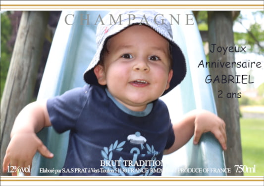 Etiquette personnalis&eacute;e champagne avec photo pour un anniversaire