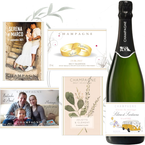 &eacute;tiquette personnalis&eacute;e champagne pour mariage, noces d or, fiancailles