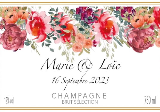 Etiquette personnalis&eacute;e champagne avec logo pour un mariage