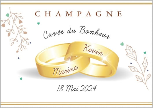Champagne personnalis&eacute; pour un mariage avec un visuel