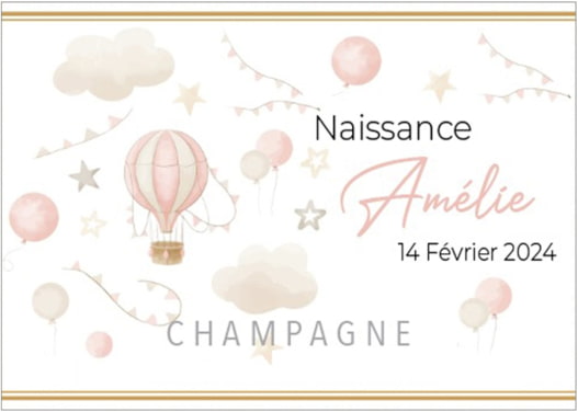 Etiquette personnalis&eacute;e champagne avec photo pour un cadeau de naissance ou un bapt&ecirc;me