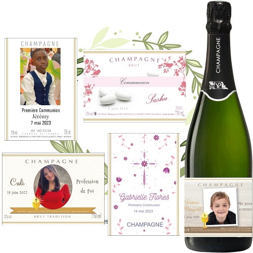 Etiquette personnalis&eacute;e champagne pour une communion