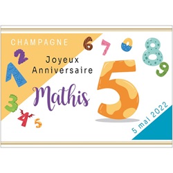 Champagne avec �tiquette chiffre color� pour anniversaire enfant 
