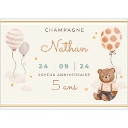 Champagne personnalis� avec nounours et ballon pour anniversaire enfant