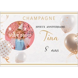 Etiquette pour anniversaire avec photo ballons blanc et dor�