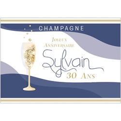Flute de Champagne bleu pour �tiquette anniversaire