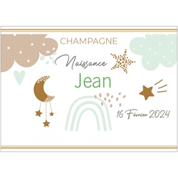 �tiquette pour naissance avec arc en ciel bleu