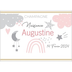 �tiquette pour naissance avec arc en ciel rose