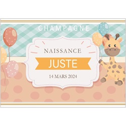 champagne personnalis� avec une �tiquette girafe pour une naissance ou un bapt�me