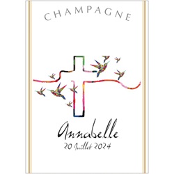 �tiquette de champagne personnalis�e pour communion verticale avec croix