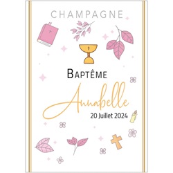 champagne pour communion avec �tiquette personnalis�e calice et design rose