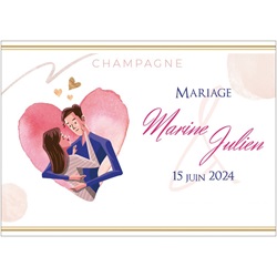 �tiquette personnalis�e pour bouteille de champagne coeur et mari�s