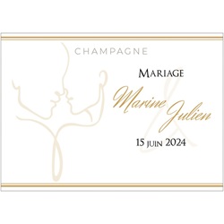 Champagne personnalis� pour mariage avec �tiquette couple stylis�