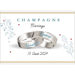�tiquette de champagne avec alliances argent pour mariage