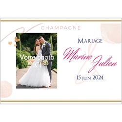 �tiquette personnalis�e photo des mari�s et design rose