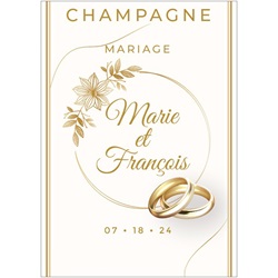 �tiquette de champagne pour mariage couronne de fleurs et alliances