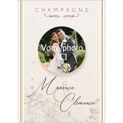 �tiquette de champagne avec photo des mari�s et design naturel