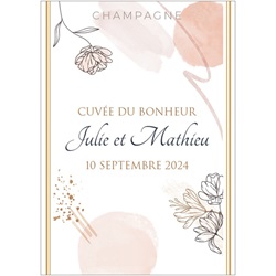 �tiquette de champagne pour mariage avec design jardin anglais rose