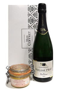 Coffret gastronomique avec champagne et foie gras