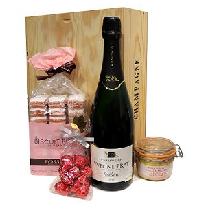 Coffret gastronomique de Champagne en coffret bois pour cadeau de noel client et salari&eacute;