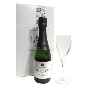 Coffret demi bouteille de champagne et flute pour un cadeau en direct du vigneron