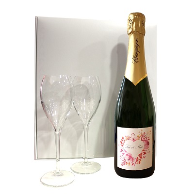 Coffret champagne et flutes pour offrir pour un mariage ou pour la saint valentin