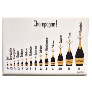 Toutes les tailles de bouteille de champagne comme le jeroboam avec ce magnet