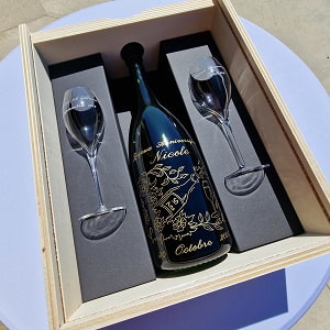 Coffret champagne et flutes personnalis&eacute;es pour un cadeau anniversaire ou de mariage 